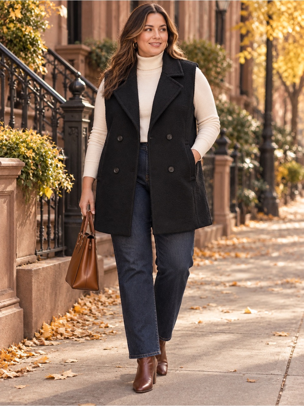 LOFT Black Wool-Blend Double-Breasted Long Vest, Women’s L, NWT